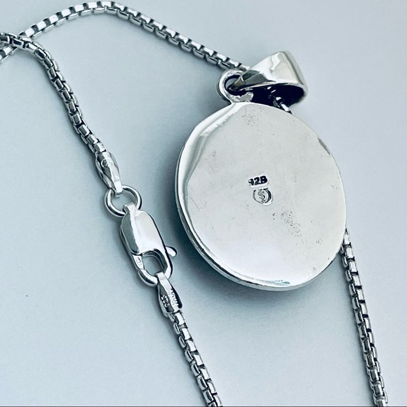 Sterling Silver Large Round Genuine Turquoise Necklace, Boho Necklace - Picture 10 of 13